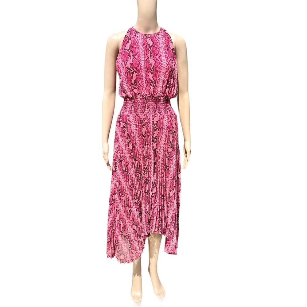 1 State pink snake skin printed dress with high- low hemline Sz s